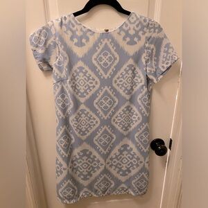 Blue and white Lulu dress with zipper.